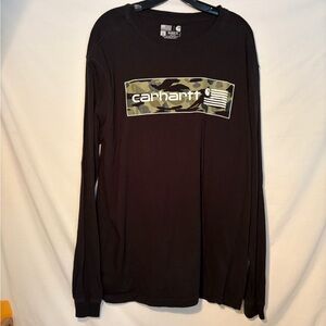 Carhartt Black relaxed fit Long-Sleeve Shirt with Camo Logo Panel size large